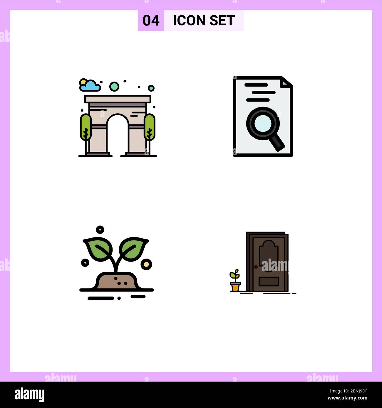 Set von 4 modernen UI-Symbole Symbole Zeichen für Architektur, Welt, Tor, Suche, Tür editierbar Vektor Design-Elemente Stock Vektor