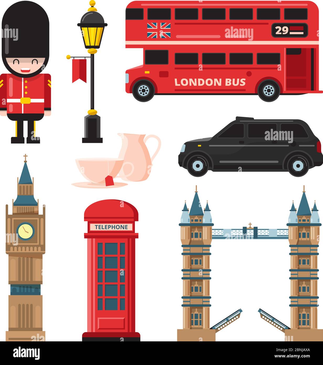 Wahrzeichen und verschiedene Kulturobjekte londons Stock Vektor