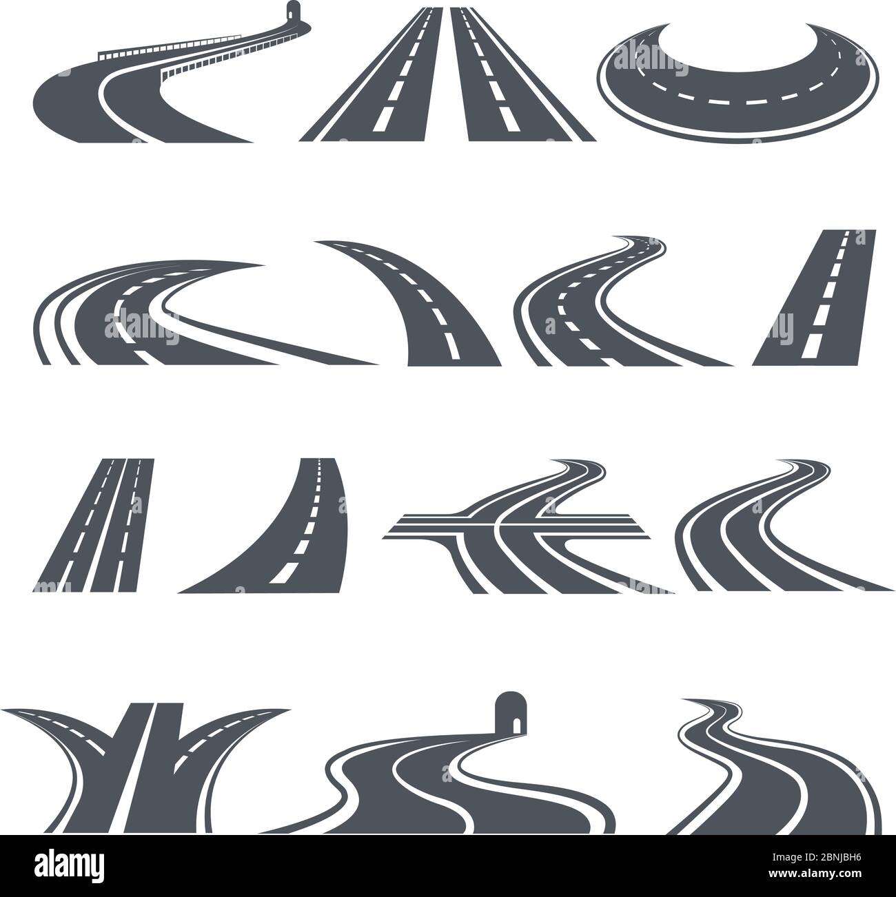 Stilisierte Symbole von Straße und Autobahn. Bilder für Logo Design Stock Vektor