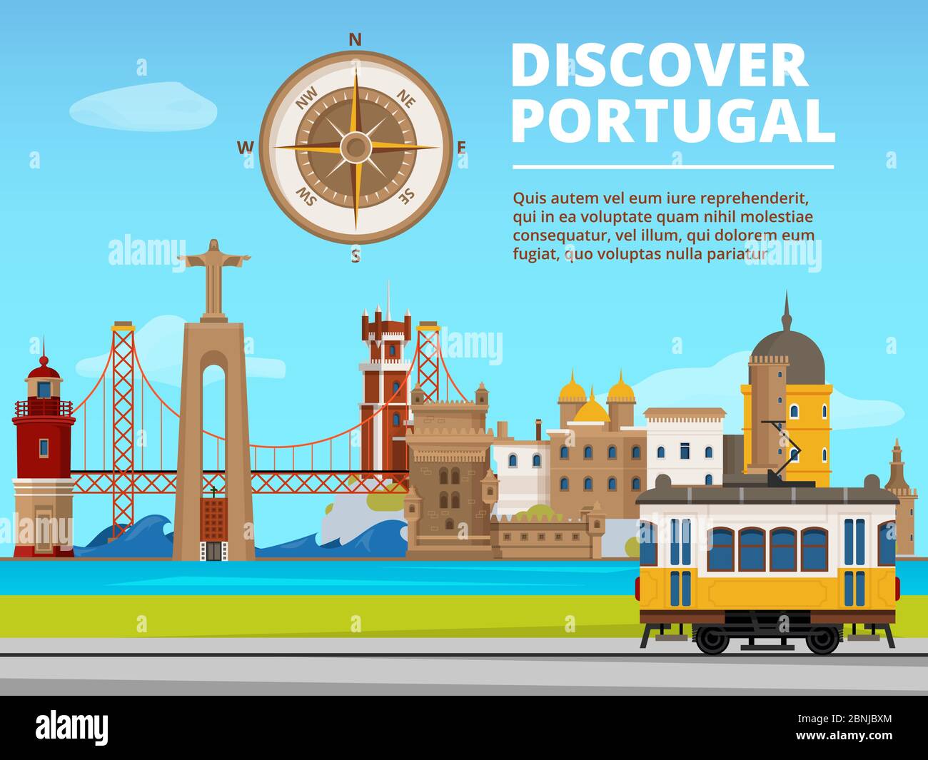 Stadtlandschaft von lisabon portugal. Kulturobjekte festgelegt Stock Vektor