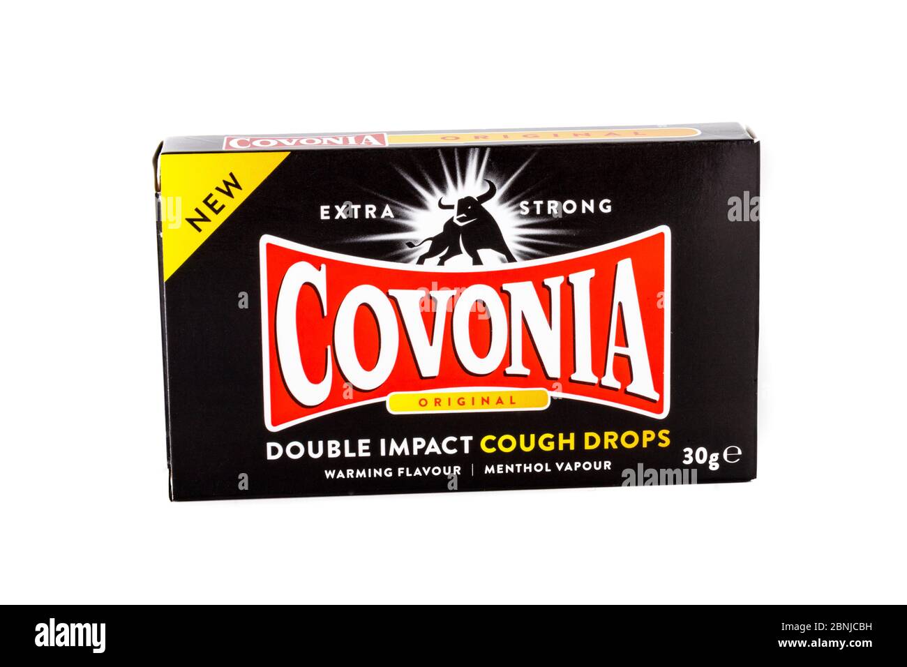 Covonia Hustentropfen, Menthol Hustentropfen, Covonia, extra starke Hustentropfen, Covonia Logo, covonia Marke, Hustentropfen, Box, boxed, Marke, Ausschnitt, Stockfoto