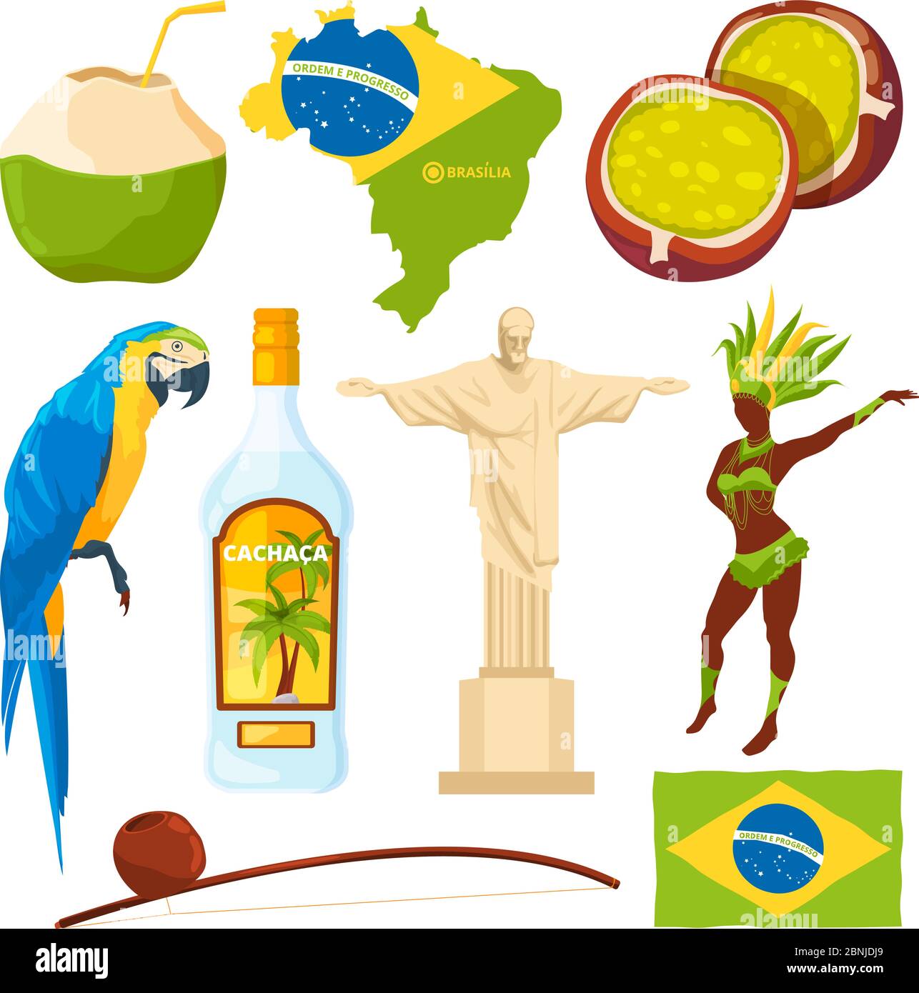 Brasilianische Wahrzeichen und verschiedene kulturelle Symbole Stock Vektor