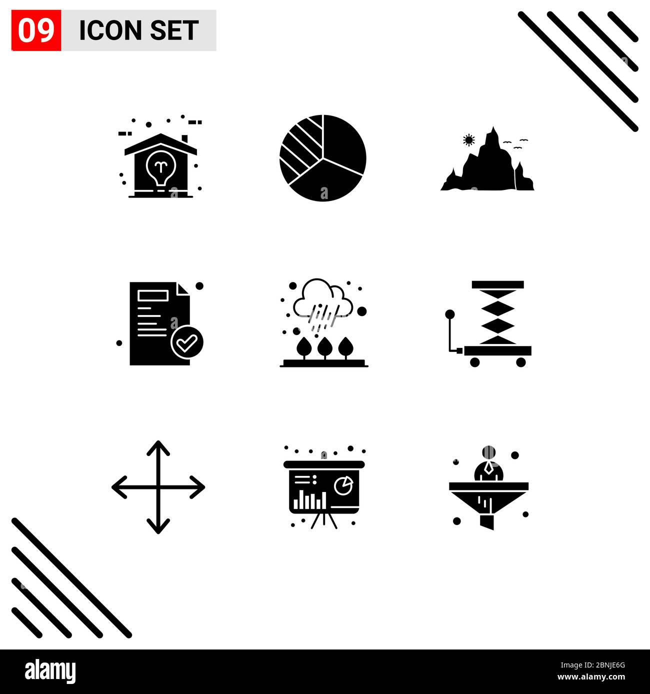 Solid Glyph Pack von 9 Universal Symbole von Regen, Herbst, Landschaft, medizinische Bericht, medizinische editierbare Vektor Design-Elemente Stock Vektor
