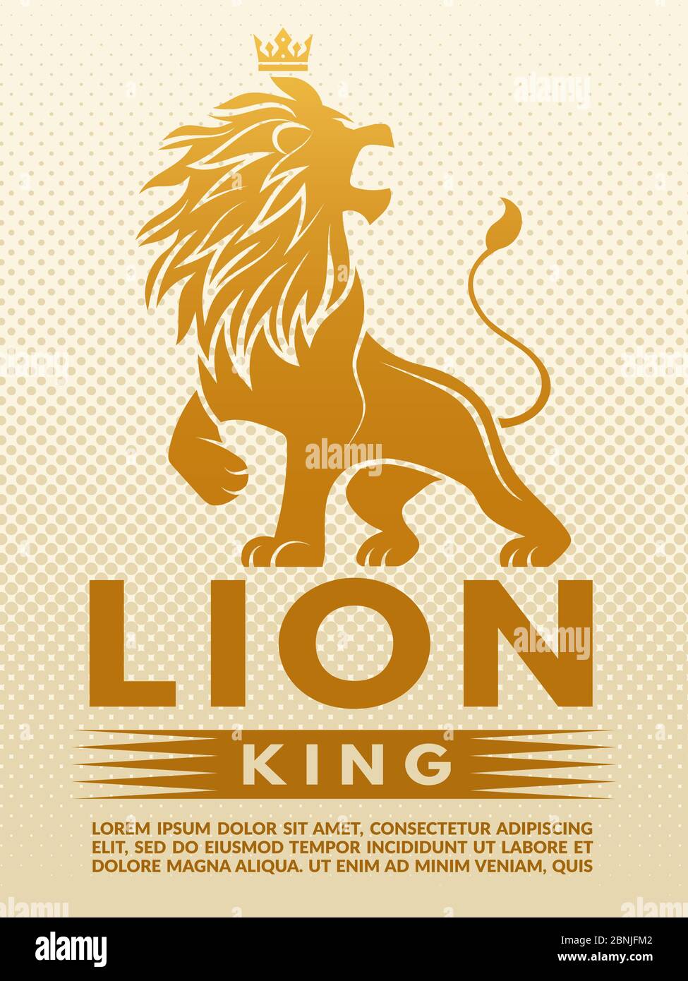 Poster mit monochromer Illustration des Löwenkönigs. Design Vorlage mit Platz für Ihren Text Stock Vektor