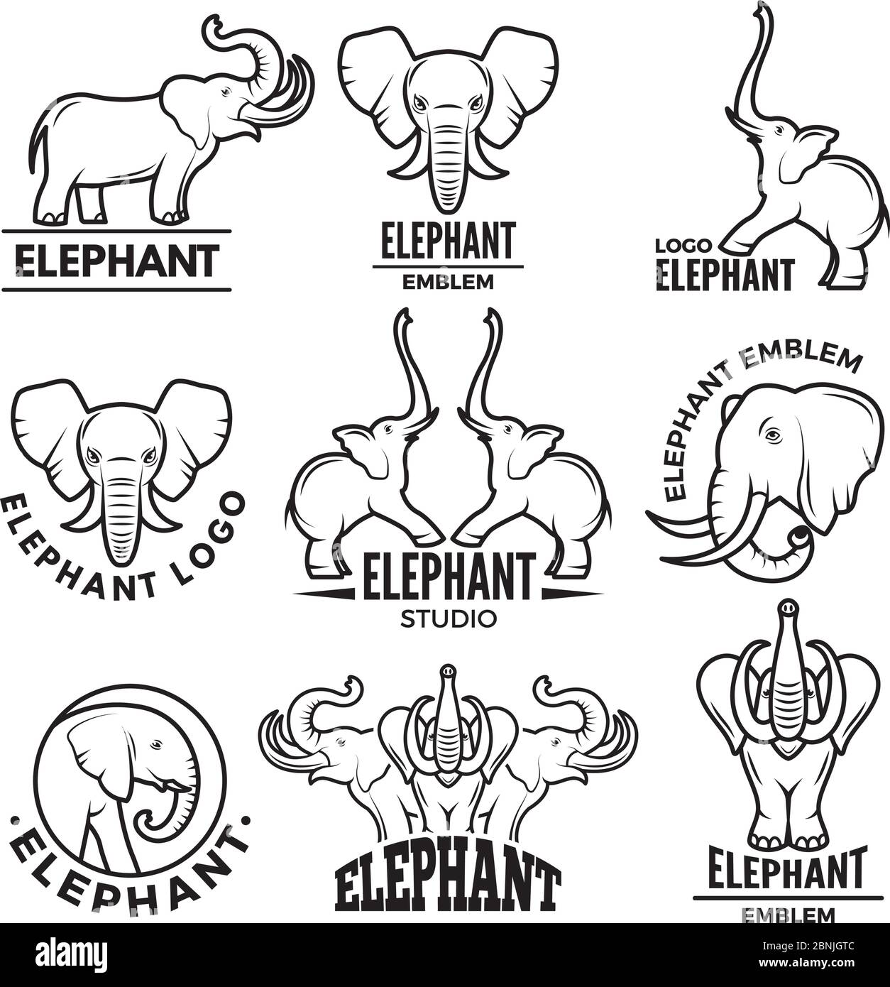 Logo Vorlagen mit Bildern von afrikanischen Elefanten Stock Vektor