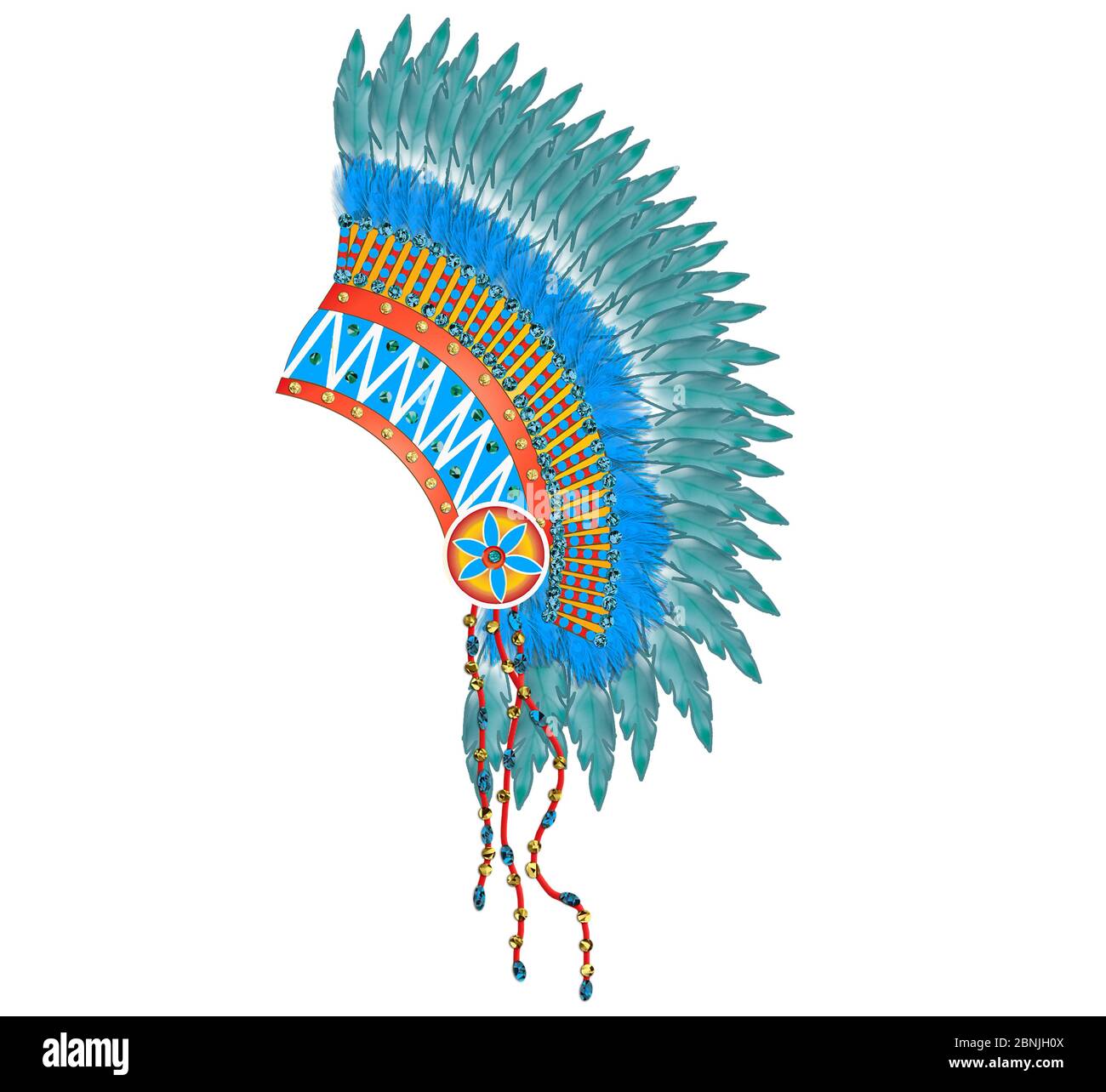 Grafik amerikanischer Indischer Kopfschmuck isoliert auf Weiß in Blautönen, einer in Brauntönen. Stockfoto