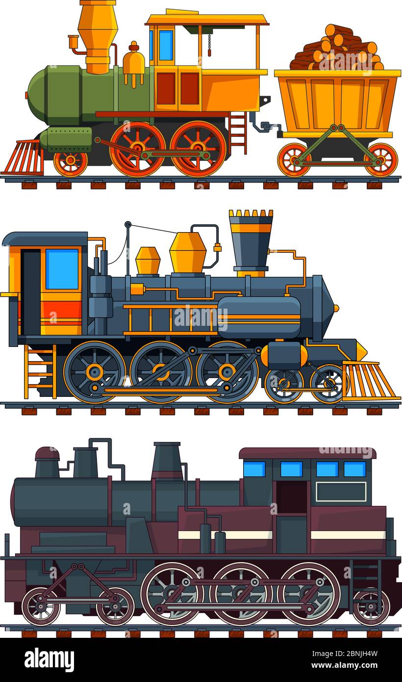 Illustrationen von Retro-Zügen mit Wagen Stock Vektor