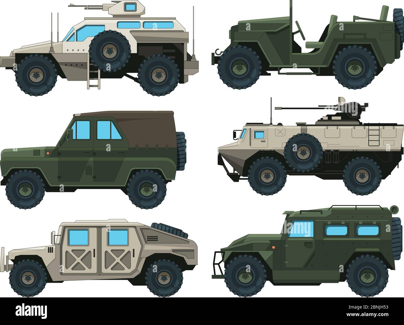 Armee Fahrzeuge Set. Farbige Vektorgrafiken Stock Vektor