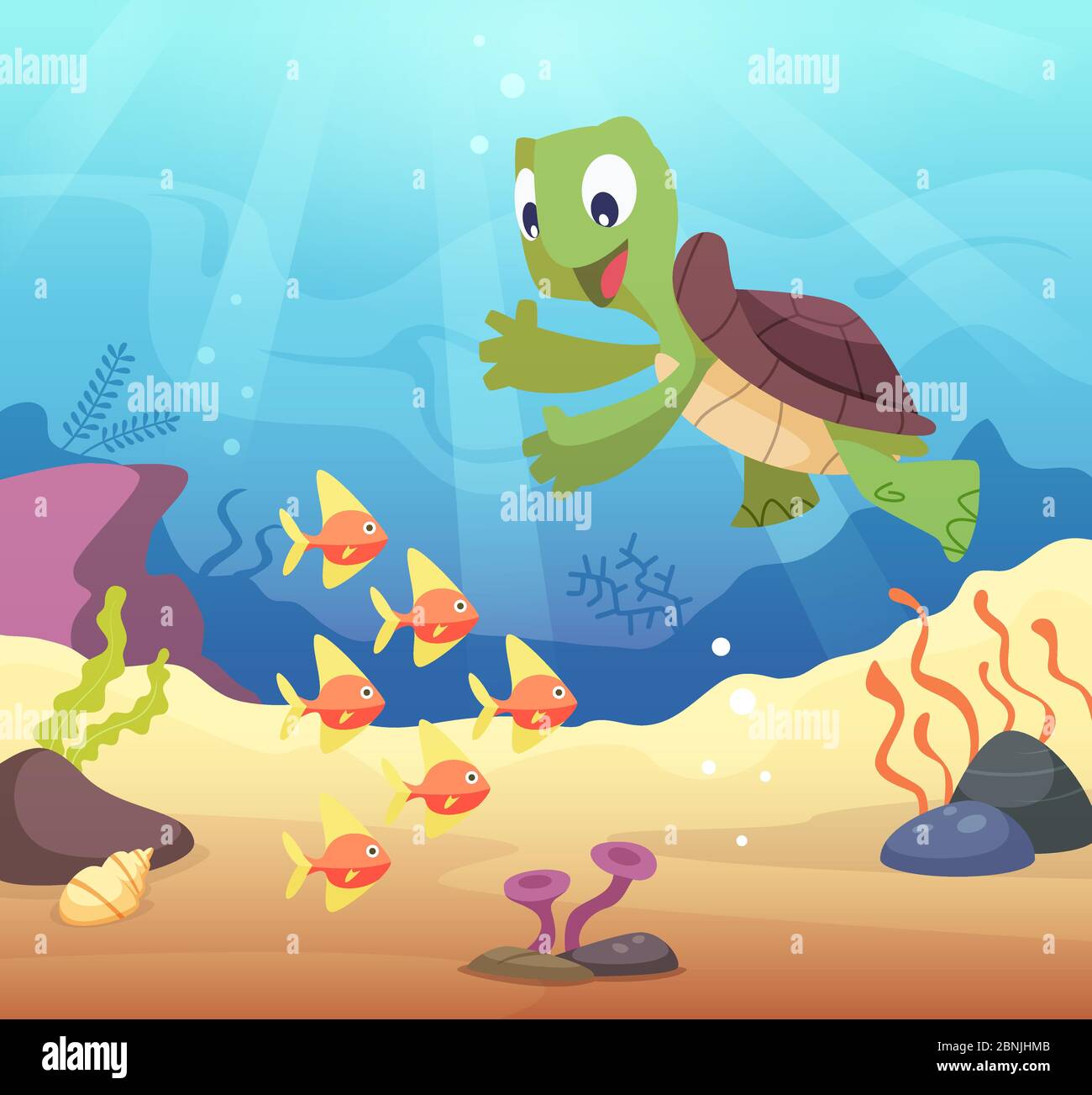 Meer Unterwasser Hintergrund mit Cartoon Schildkröte Stock Vektor