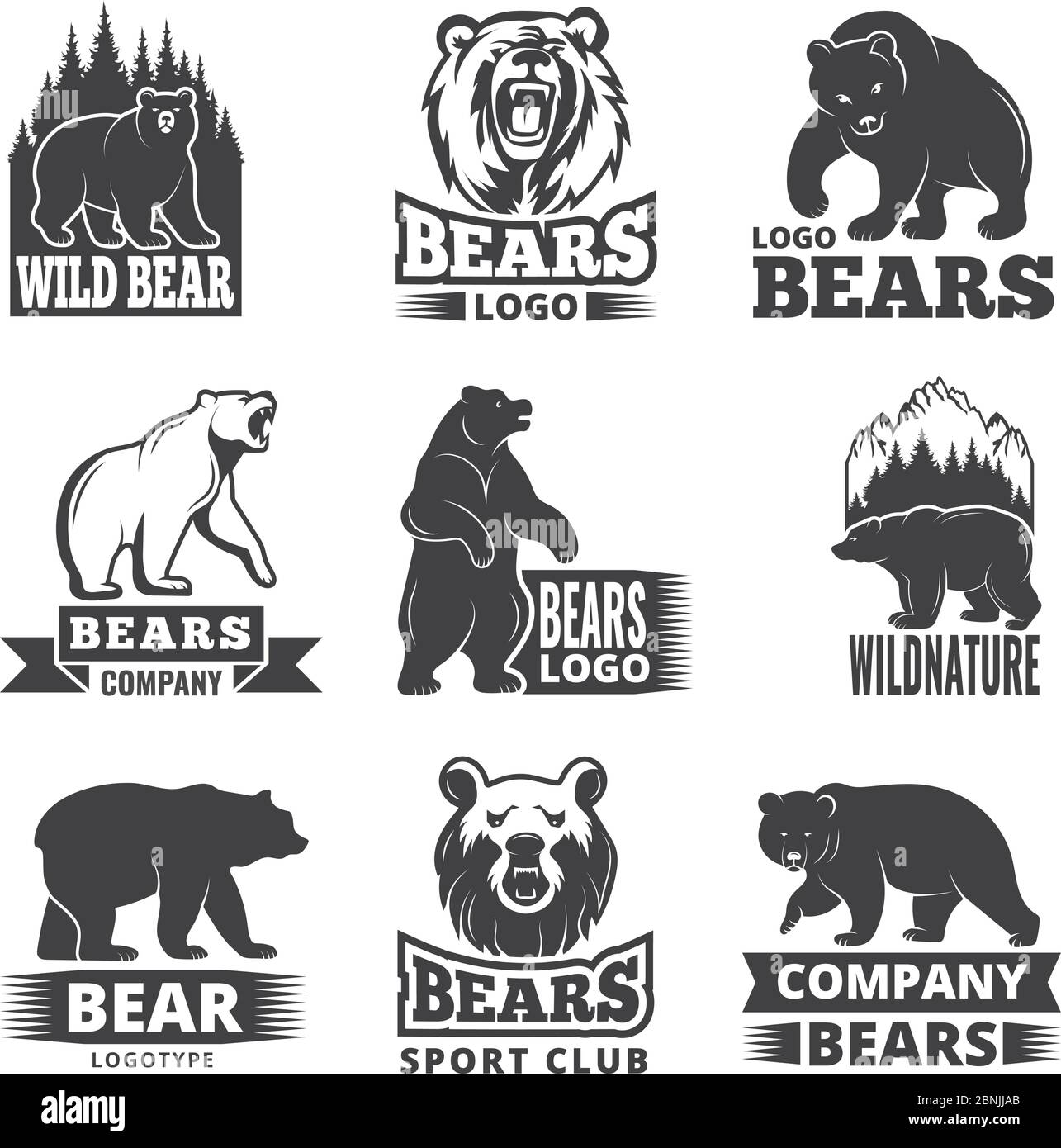 Sport-Etiketten mit Illustrationen von Tieren. Bilder von Bären für Logo-Design Stock Vektor