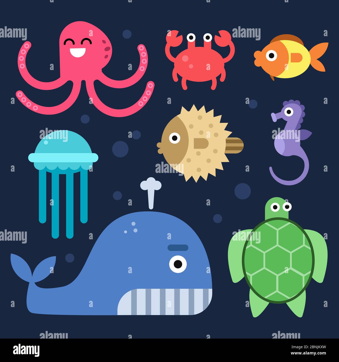 Meeresleben. Fische und andere Unterwasser Säugetiere Stock Vektor