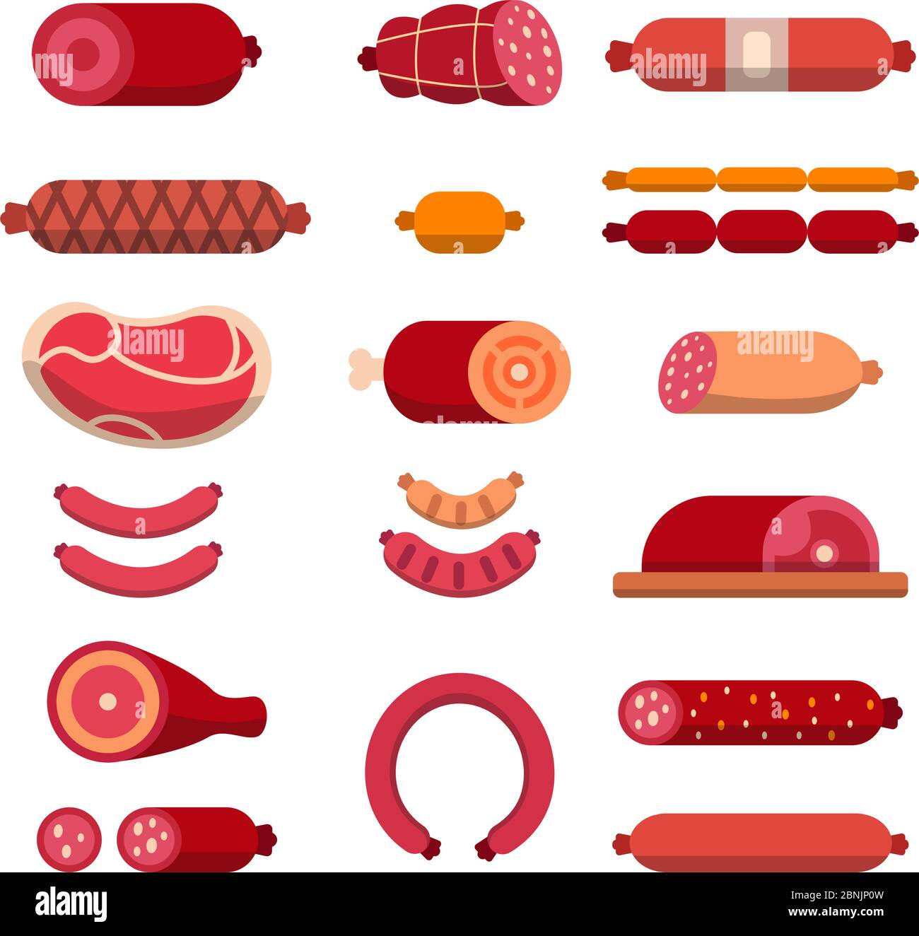 Rindfleisch, Mariscos, marmoriertes Fleisch und andere verschiedene Illustrationen für die Metzgerei. Vektorbilder isolieren Stock Vektor