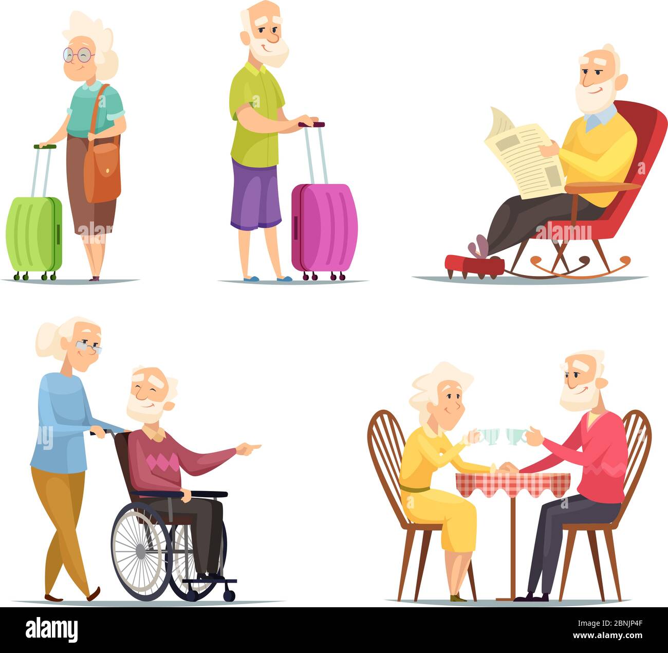 Vektorzeichen Satz von älteren Menschen. Lustige Charaktere isolieren auf weißem Hintergrund Stock Vektor