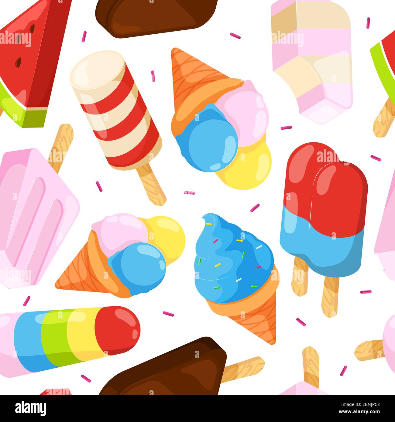 Eis nahtloses Muster. Farbige Cartoon-Bilder von Eis Stock Vektor