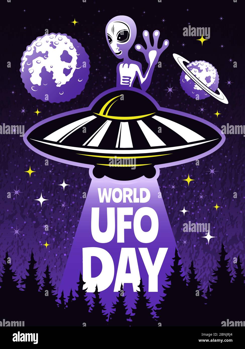 Retro Poster Konzept für Welttag ufo. Bilder von lustigen Alien Stock Vektor