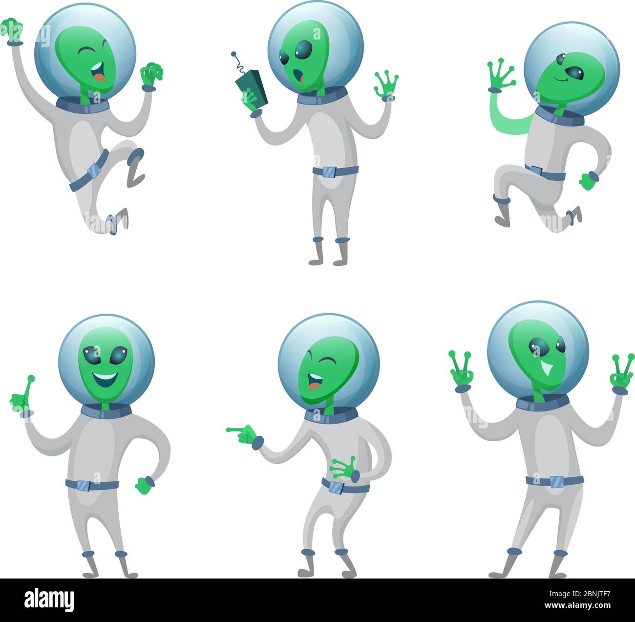 Lustige Aliens stehen in verschiedenen Posen. Vector Humanoids Stock Vektor