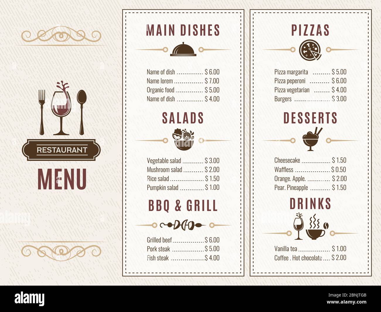 Design Vorlage des Restaurants Menü mit Platz für Ihren Text Stock Vektor