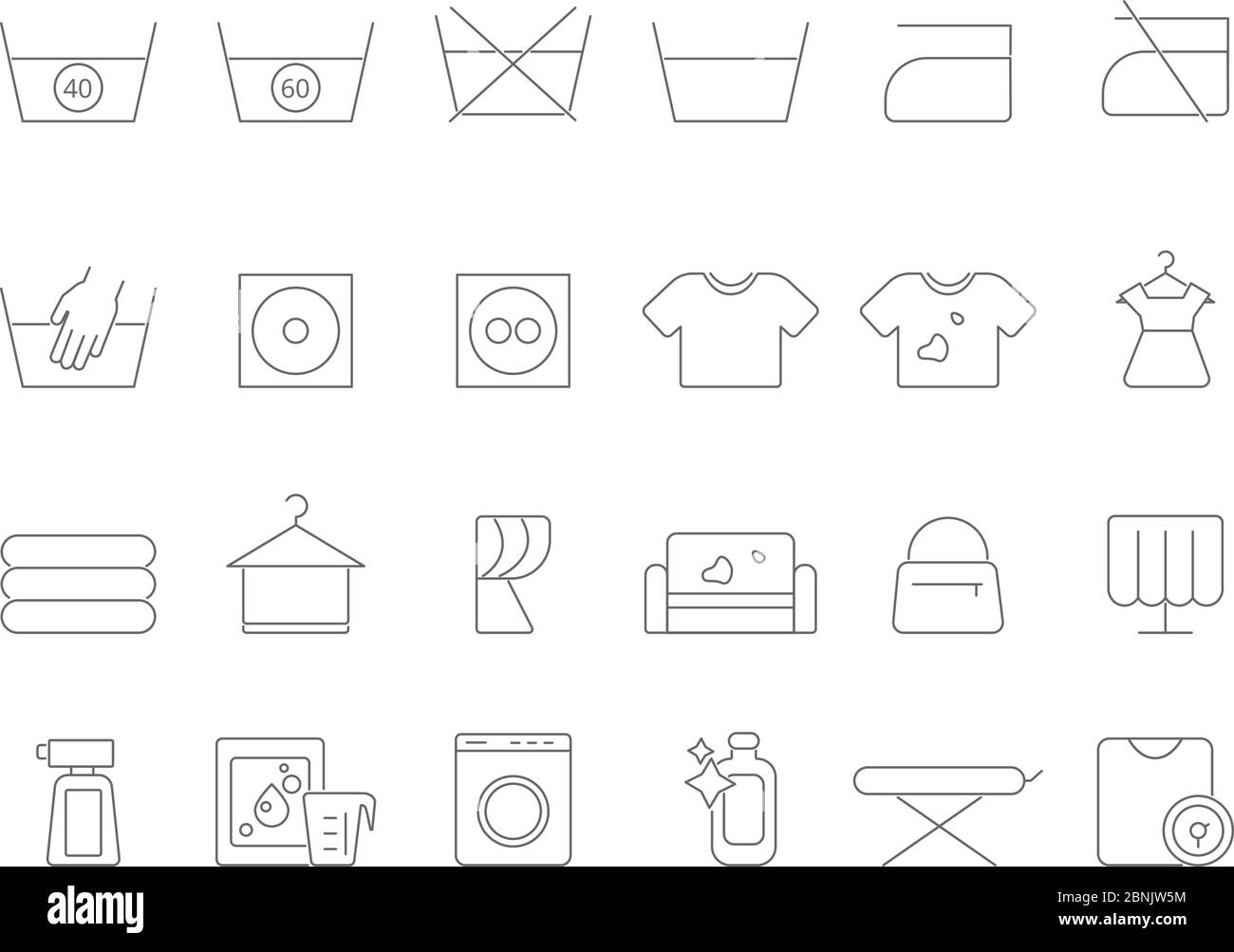Symbole für die Wasch- und Wäscheleine. Vektor-Symbole für die chemische Reinigung Stock Vektor