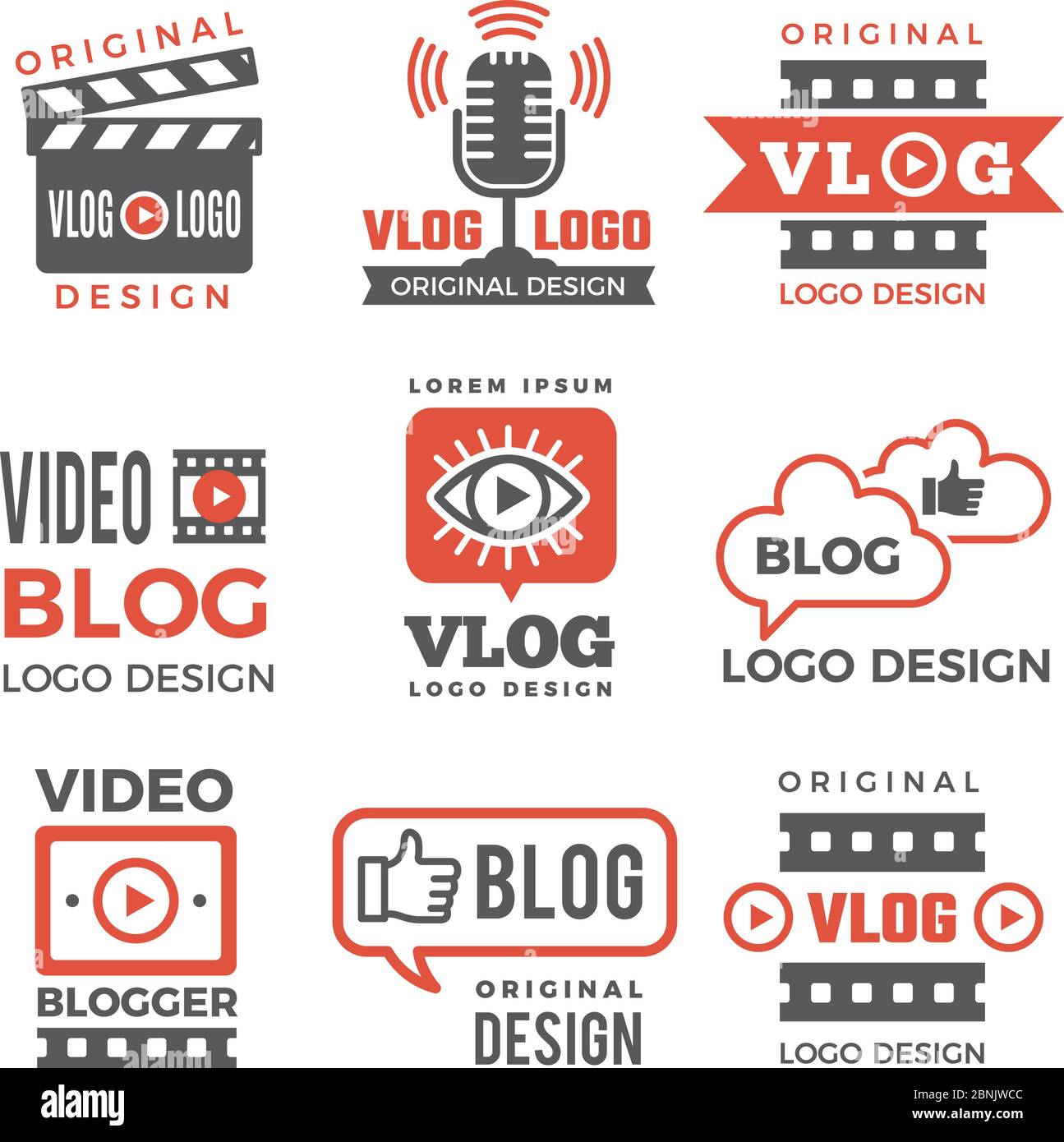 Verschiedene Logotypen für tv-Kanäle und Vlogger Stock Vektor
