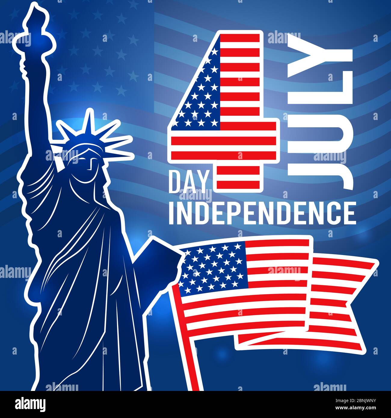 Plakat zum Unabhängigkeitstag am 4. juli. Designvorlage mit Statue of Freedom USA Plakette mit Platz für Ihren Text Stock Vektor