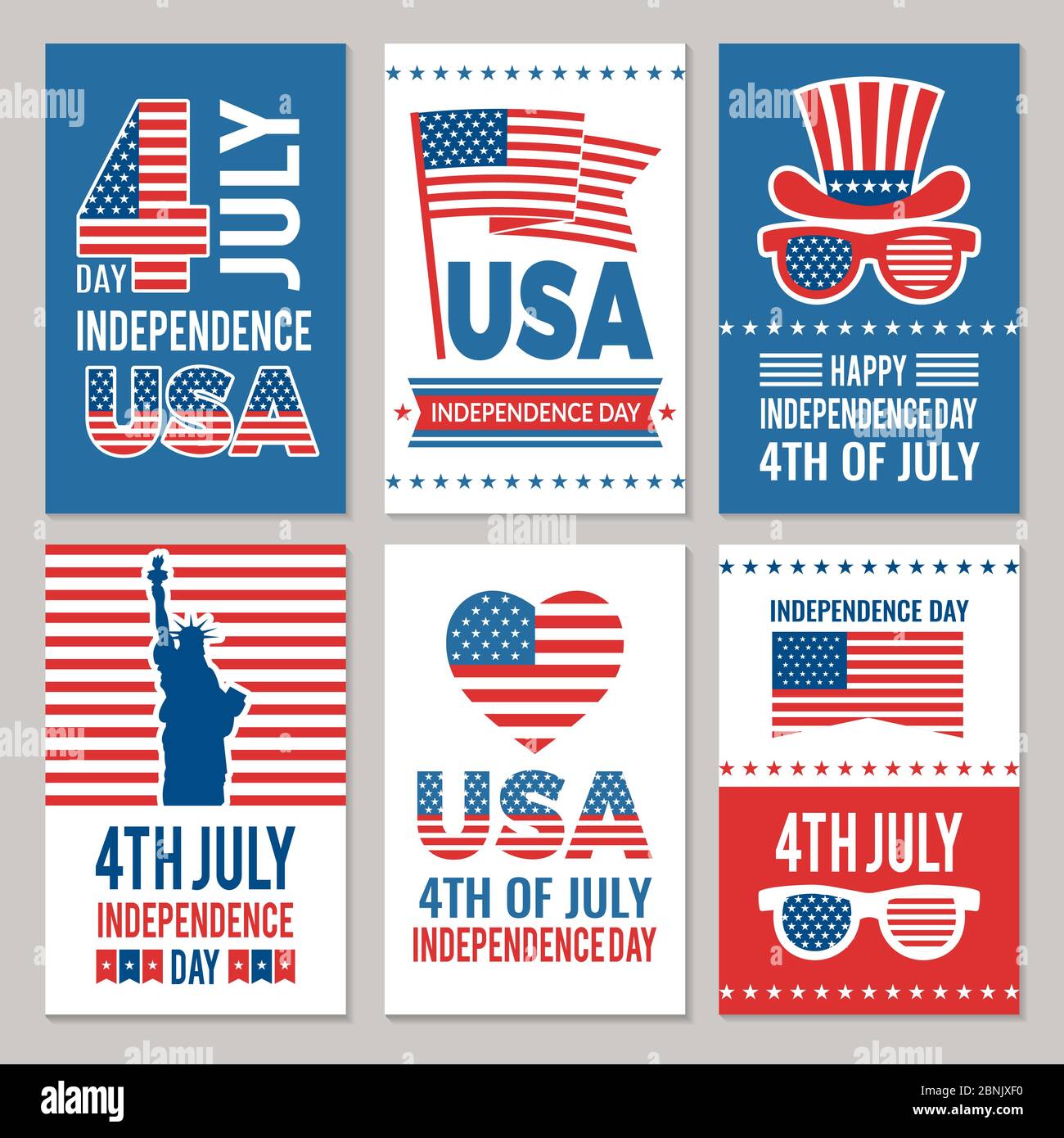 USA Independence Tageskarten. Vorlage von verschiedenen 4 juli Etiketten von Amerika Identität Stock Vektor