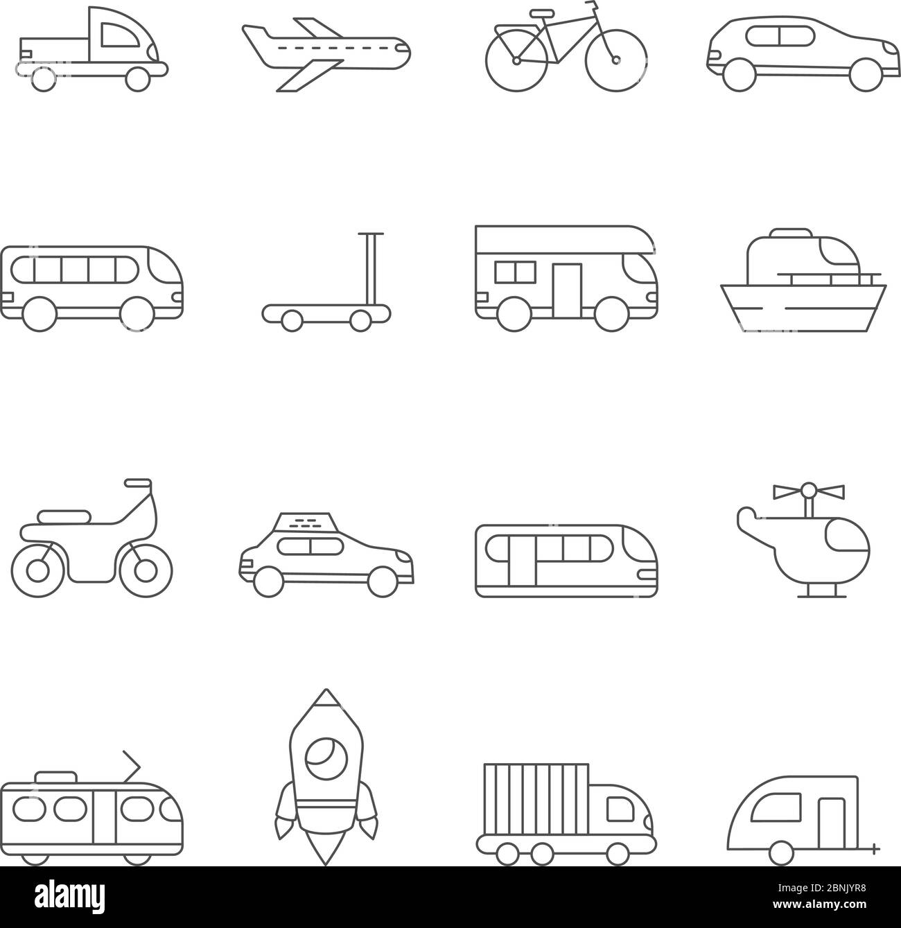 Symbol für Transport. Lineare Illustrationen verschiedener städtischer Verkehrsmittel Stock Vektor