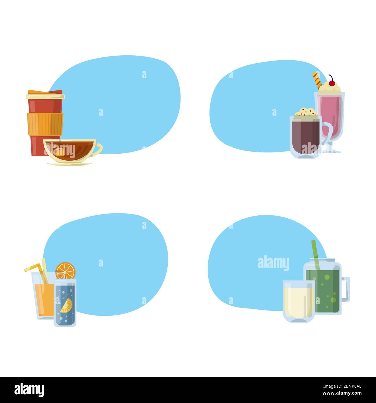 Vektor-Set von Sticker mit alkoholischen Getränken in Gläsern und Flaschen in flacher Ausführung Stock Vektor