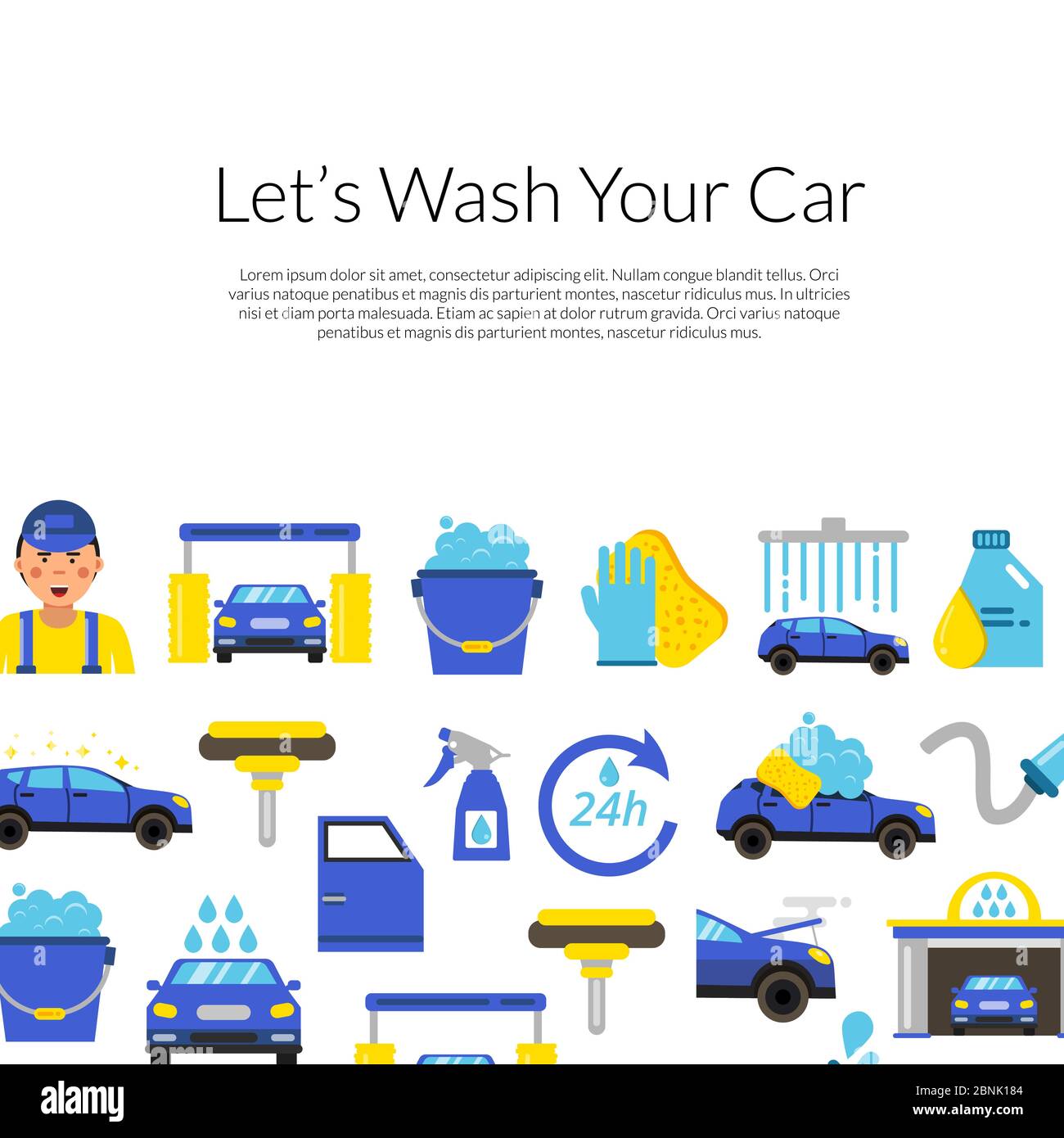 Vektor Hintergrund mit Auto waschen flache Symbole Stock Vektor