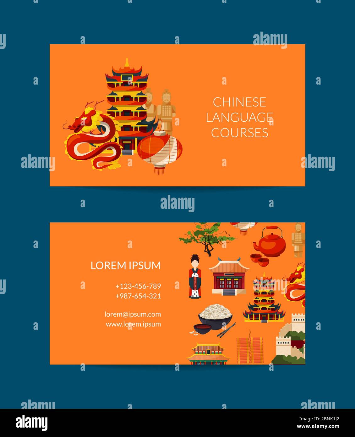 Vektor flacher Stil china Elements Visitenkarte Vorlage Stock Vektor