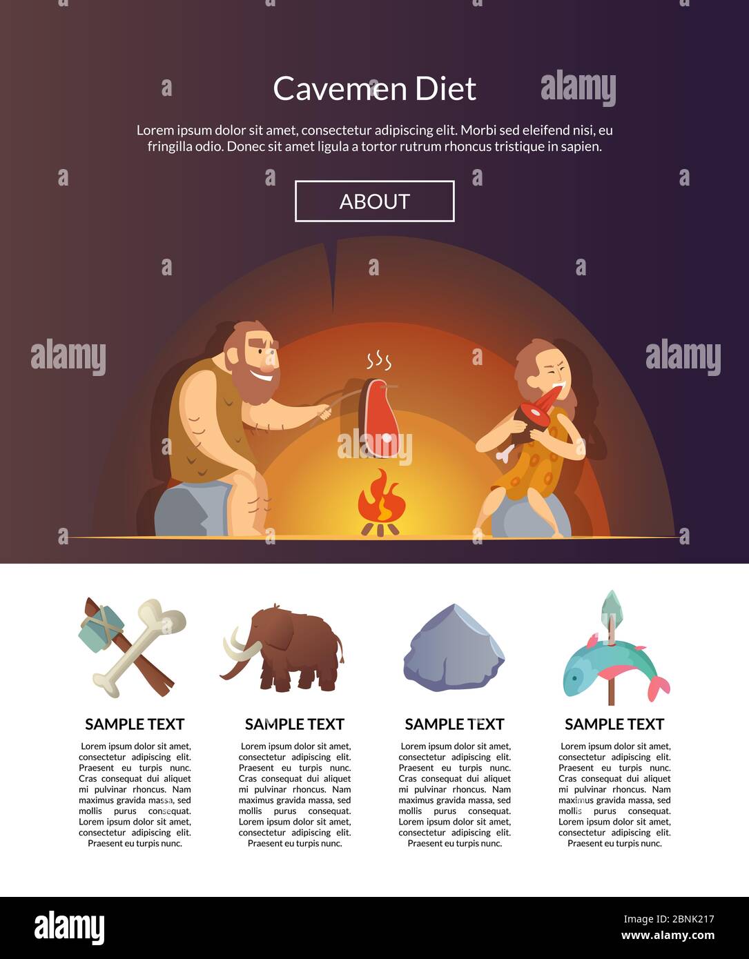 Steinzeitliche Familie. Vektor Cartoon Höhlenmenschen Vorlage Illustration Stock Vektor