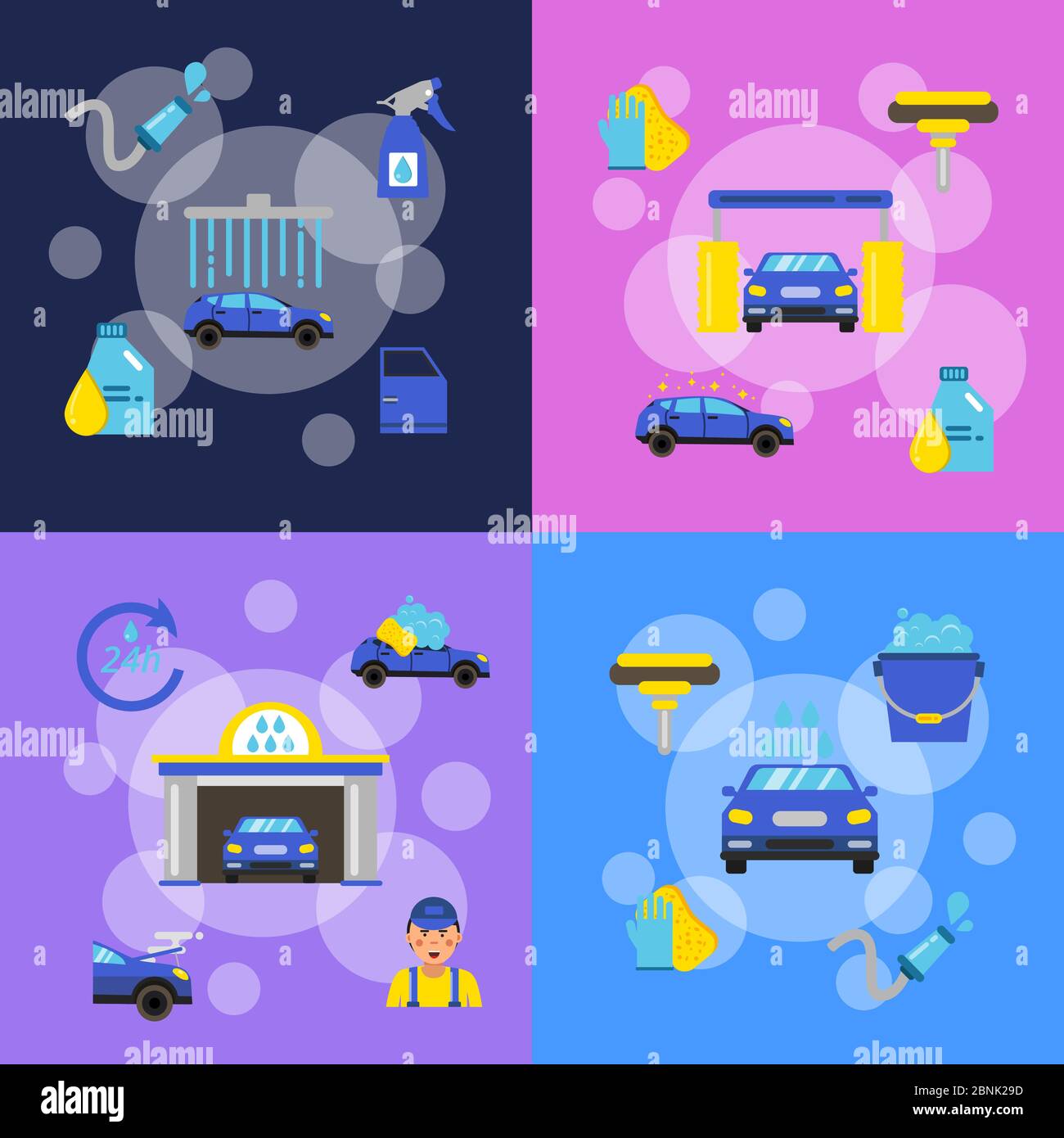 Vektor-Banner Set von Konzept Illustrationen mit Autowäsche Stock Vektor