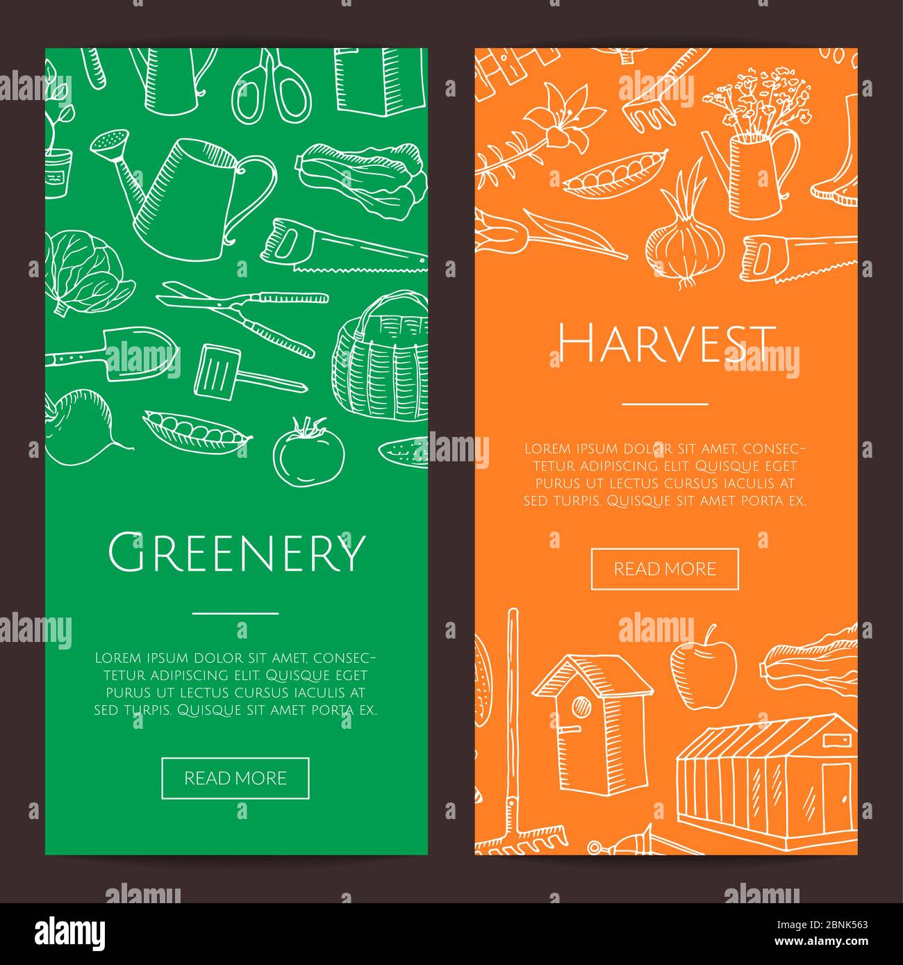 Vektor-Gartenarbeit Doodle Symbole vertikale Banner Illustration Stock Vektor