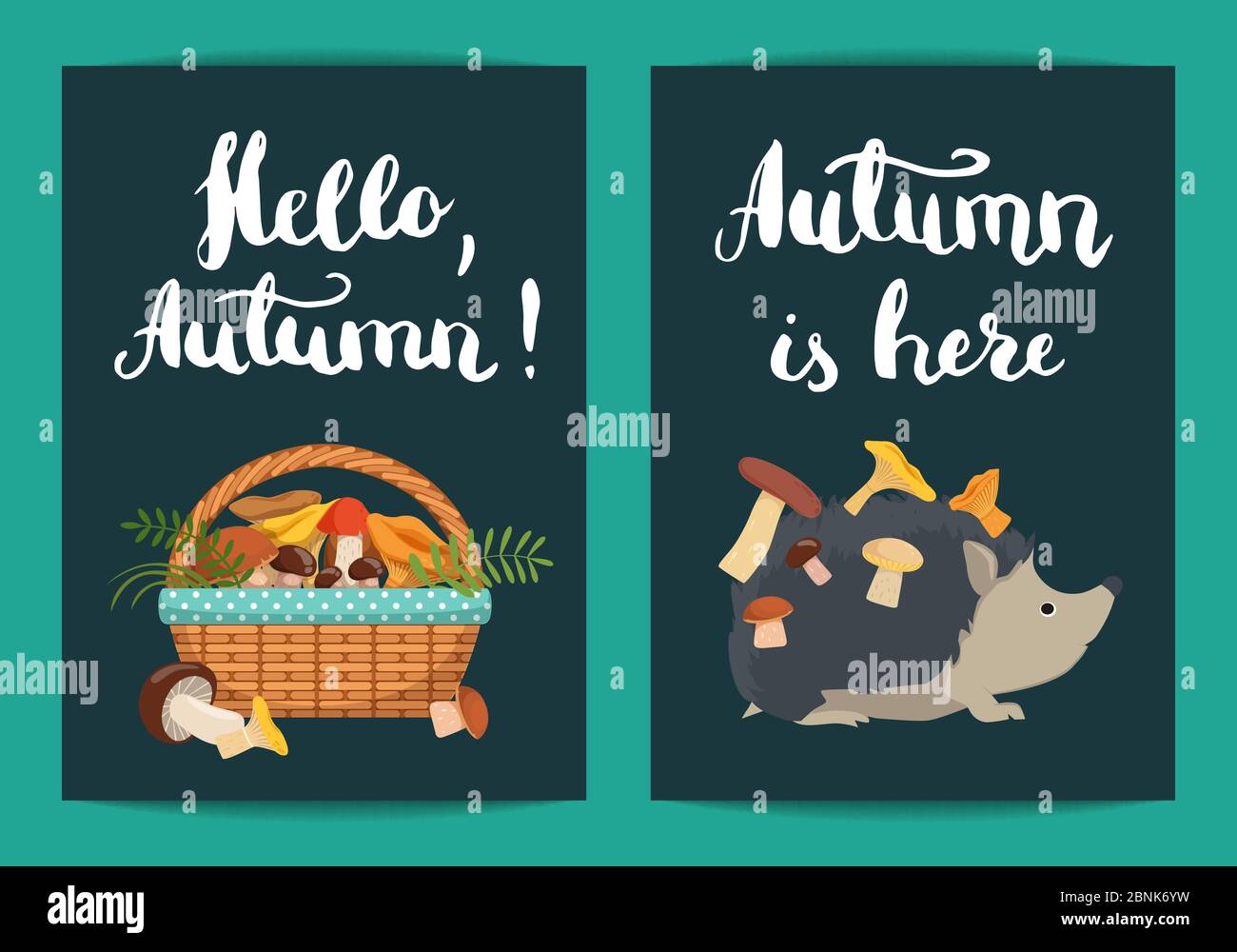 Vektorkarte oder Flyer mit Igel mit Pilzen Stock Vektor