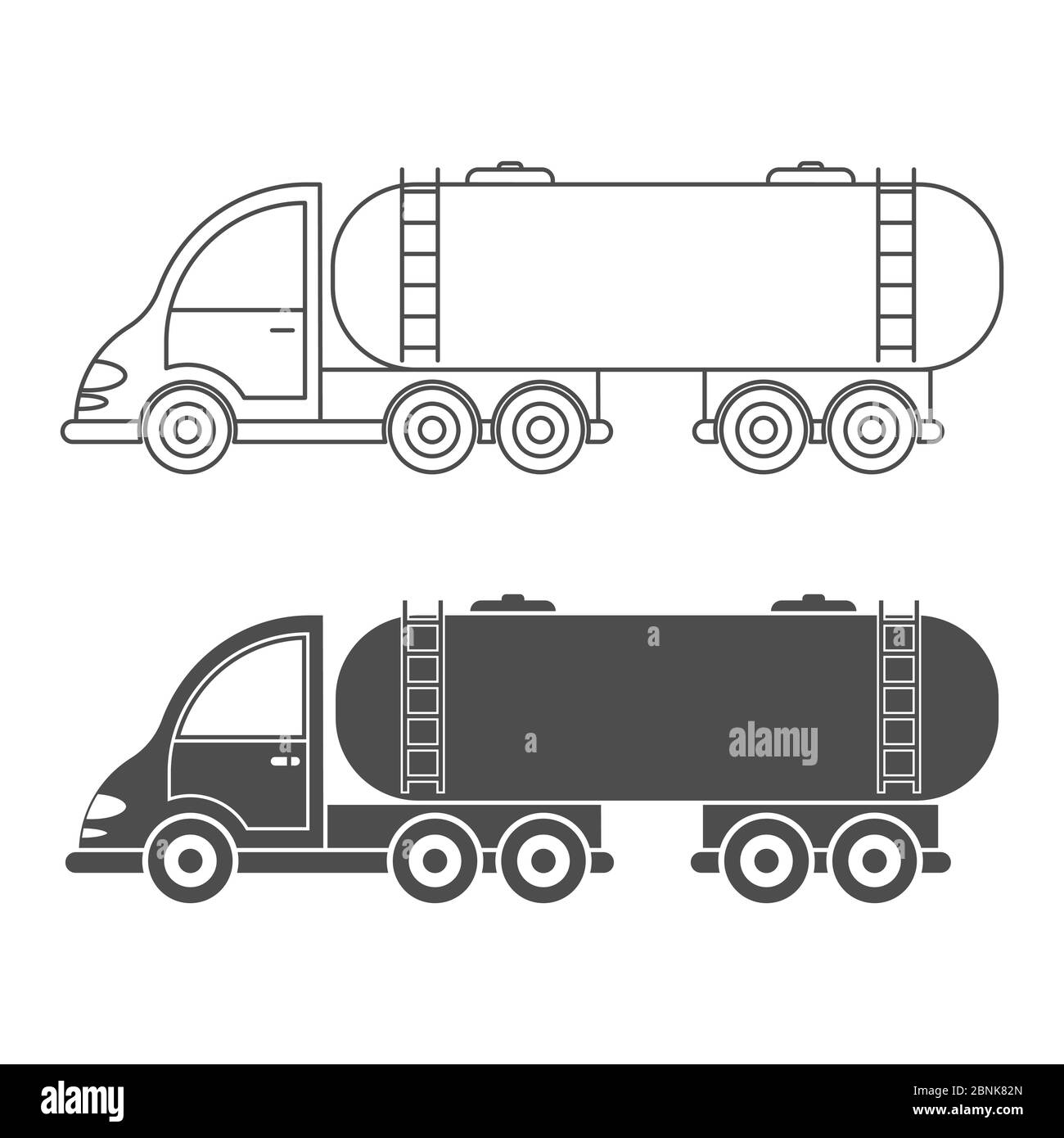 Satz von Vektor-Symbol Traktor mit Tank. Einfaches Design, gefüllt und leer isoliert auf weißem Hintergrund. Design zum Ausmalen von Büchern, Websites und Apps Stock Vektor
