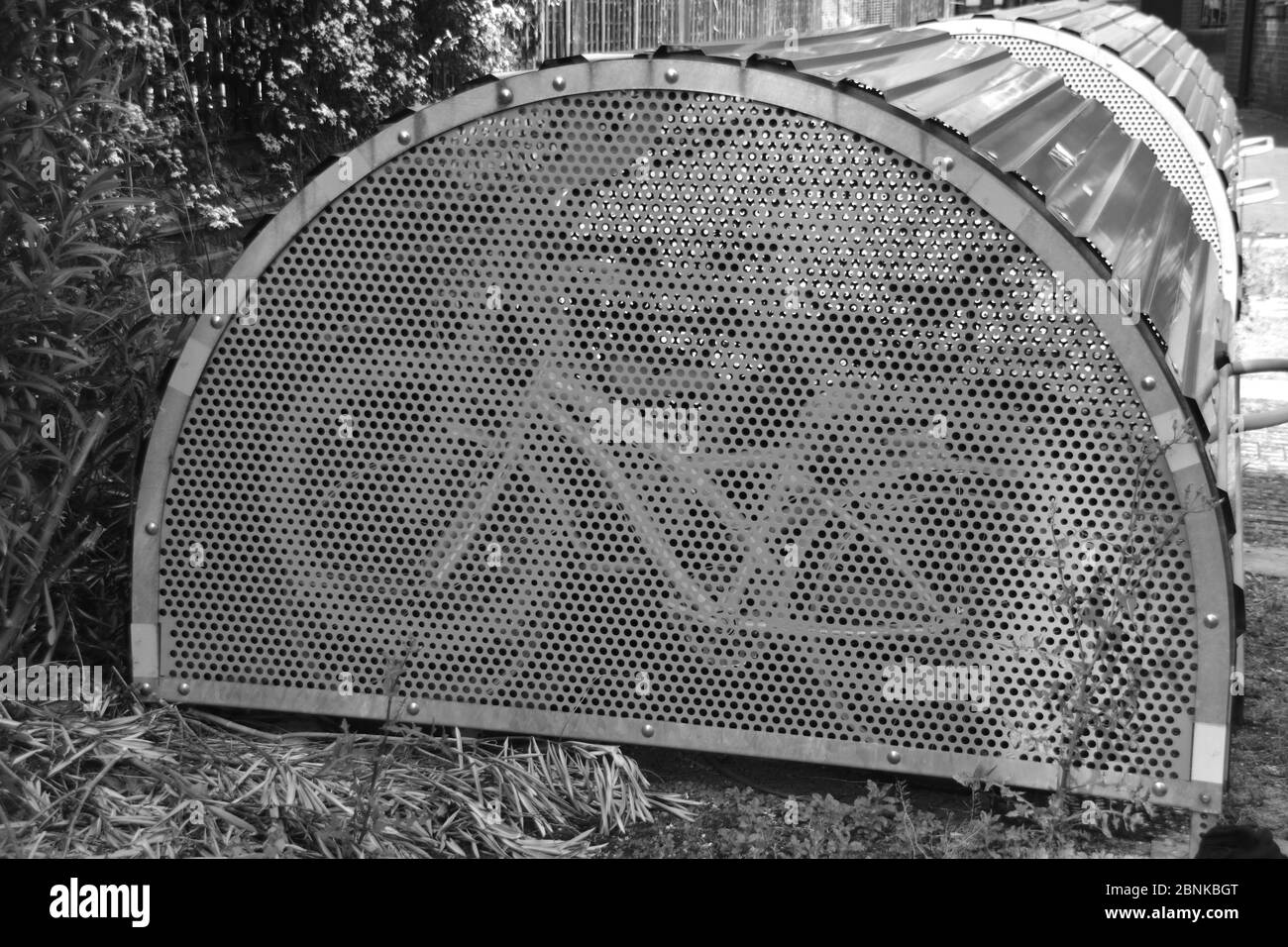 Fahrräder in der Aufbewahrungseinheit Stockfoto