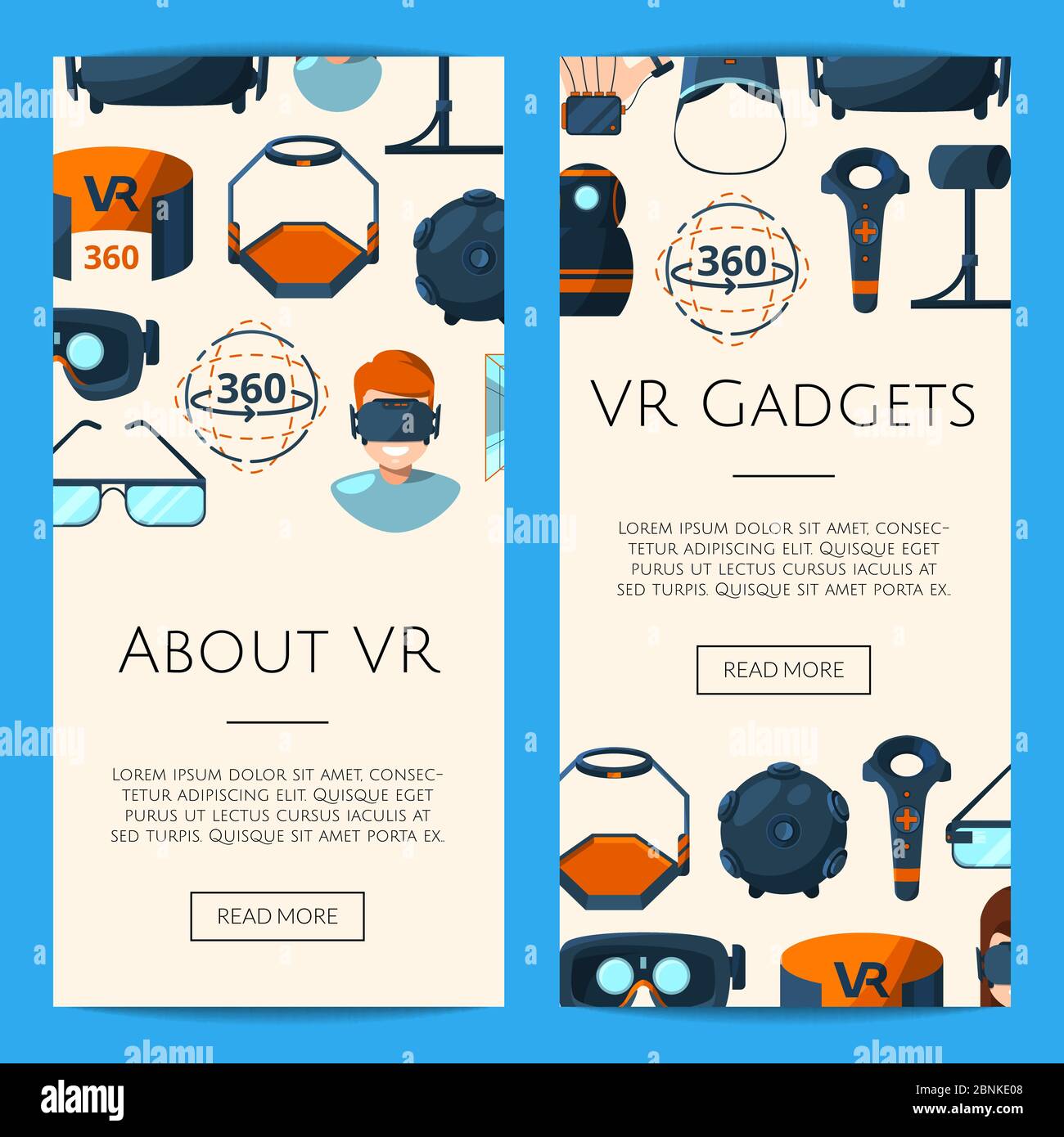 Vektor Banner Illustration mit flachen Stil Virtual Reality-Elemente Stock Vektor