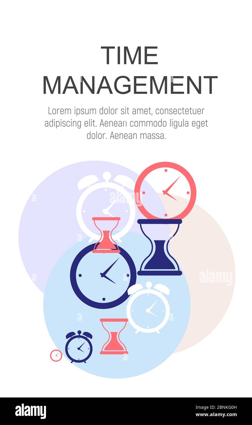 Zeitmanagement Konzept Flacher Hintergrund. Vektorgrafik Stock Vektor