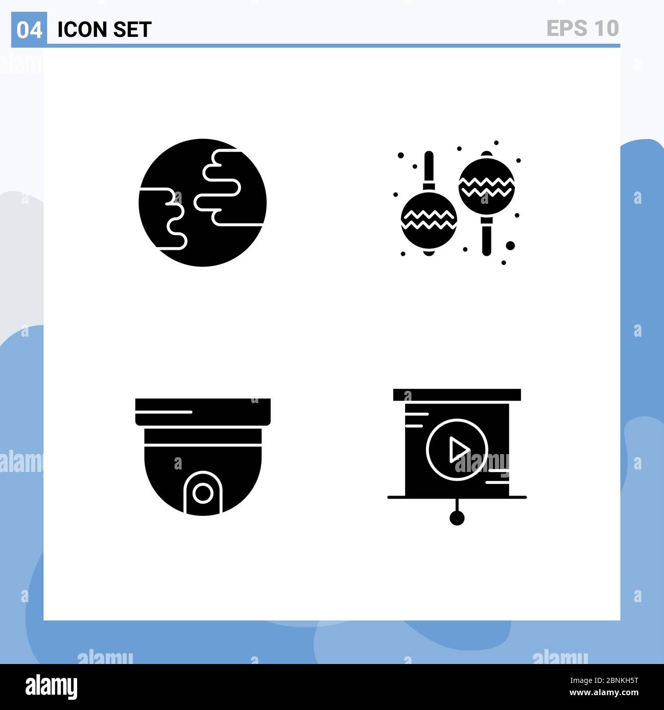 Modernes Set von 4 Solid Glyphen Piktogramm der Erde, Überwachung, Instrument, Kamera, Business editierbare Vektor Design-Elemente Stock Vektor