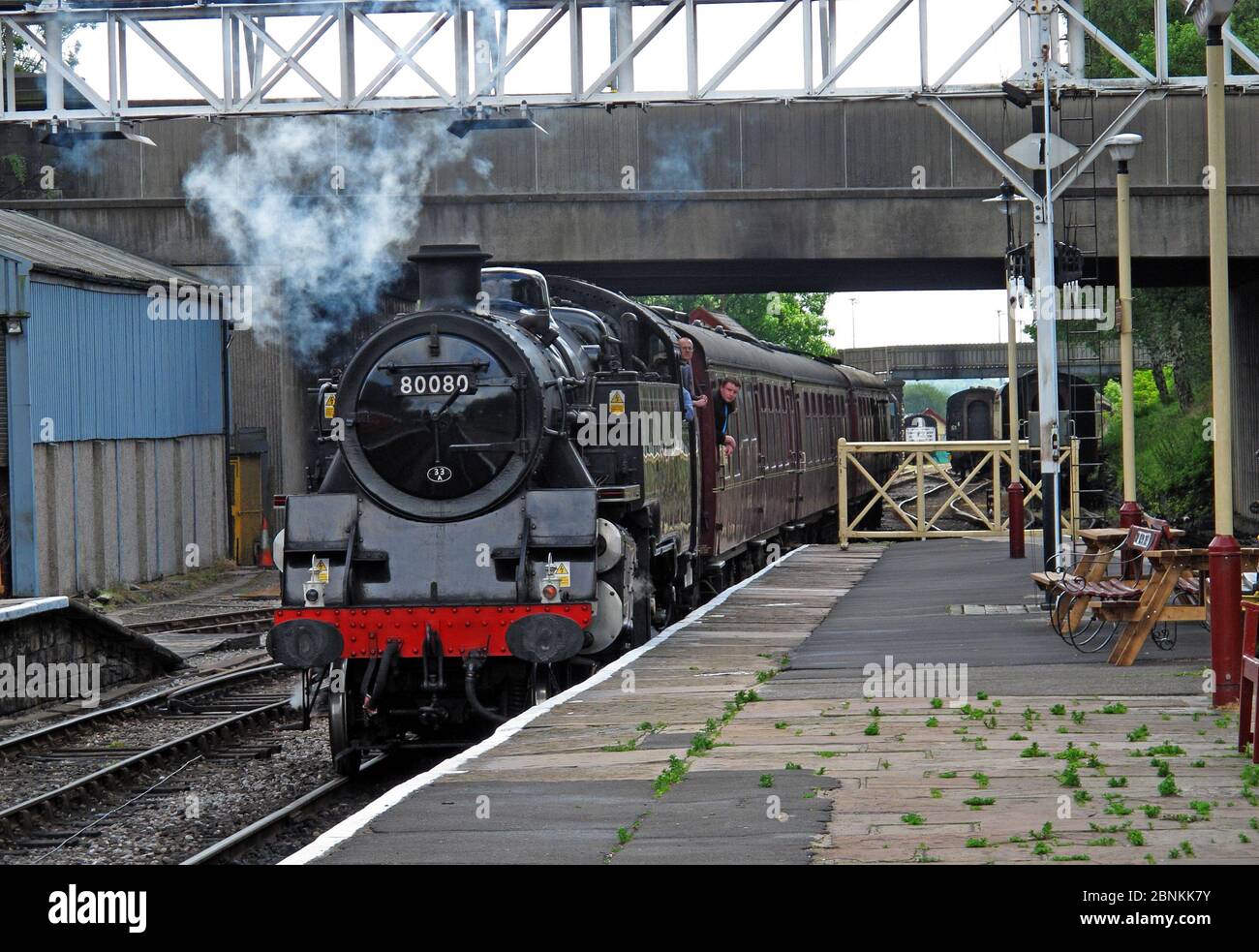 Dampflokomotive 80080, bei Bury ELR, East Lancs Railway, erhaltene britische Dampflokomotive, Greater Manchester, England, Großbritannien Stockfoto
