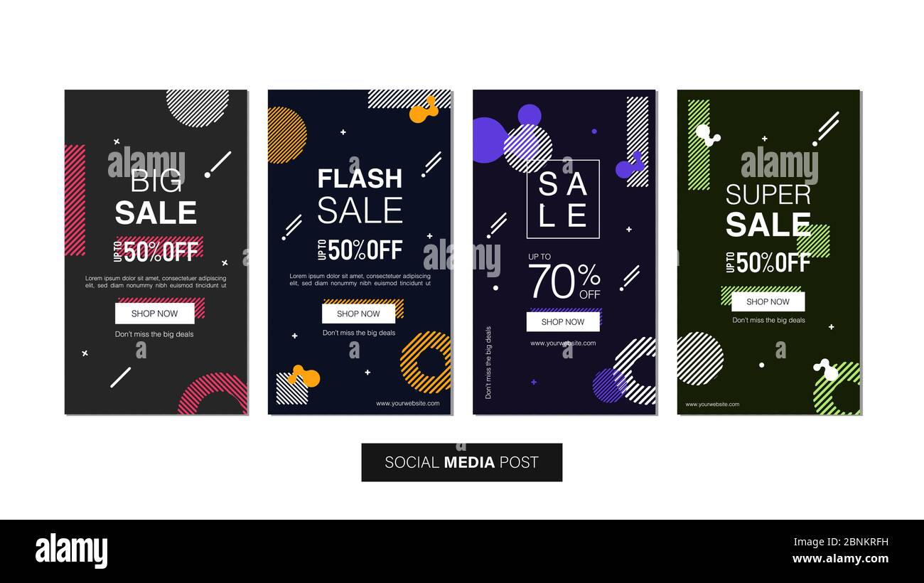 Set von abstrakten trendigen Verkauf Banner Vorlage. Mobile Banner für Social Media Post und Web/Internet-Anzeigen. Werbebanner Vorlage für Verkauf. Stock Vektor