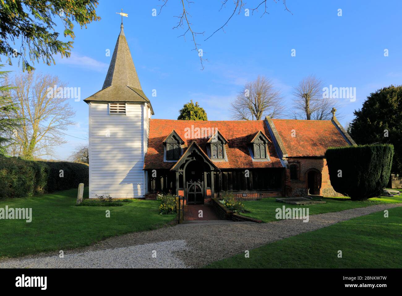 St Andrews Church, Greensted Village, near Chipping Ongar, Essex, England, UK die älteste Holzkirche der Welt und die älteste Stabholzkirche Stockfoto