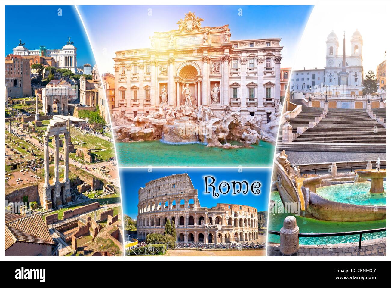 Rom Postkarte. Ewige Stadt Rom berühmte Sehenswürdigkeiten Touristen Postkarte Ansicht, mit dem Namen der Stadt Etikett. Hauptstadt Italiens. Stockfoto