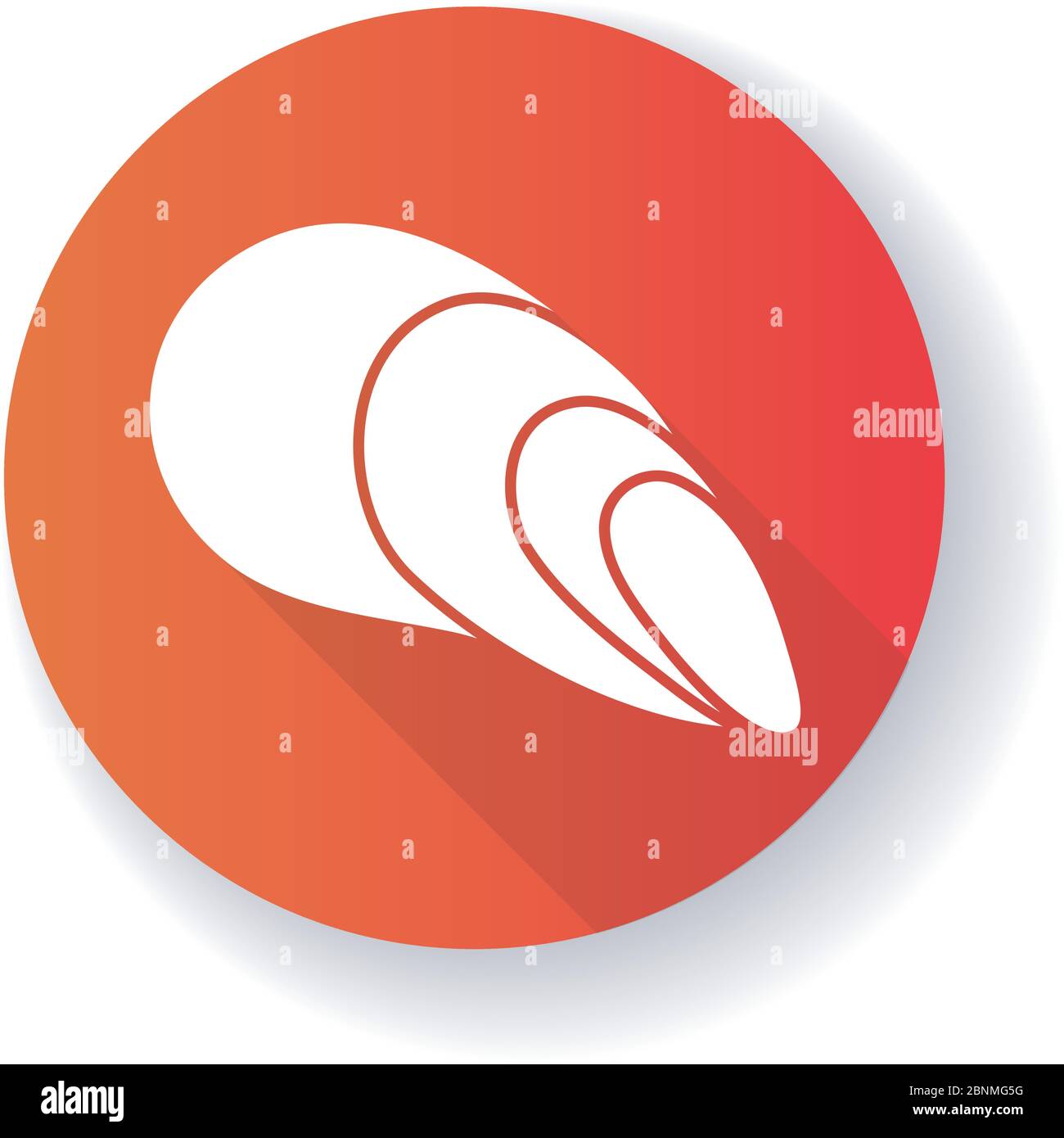 Kopfhaut Schale rot flaches Design lange Schatten Glyphe Symbol. Exotische Spiralmuschel. Aquarium Dekoration, Conchologie leer molluskan Tier, Schnecke Shell Silhouette RGB-Farbe Abbildung Stock Vektor