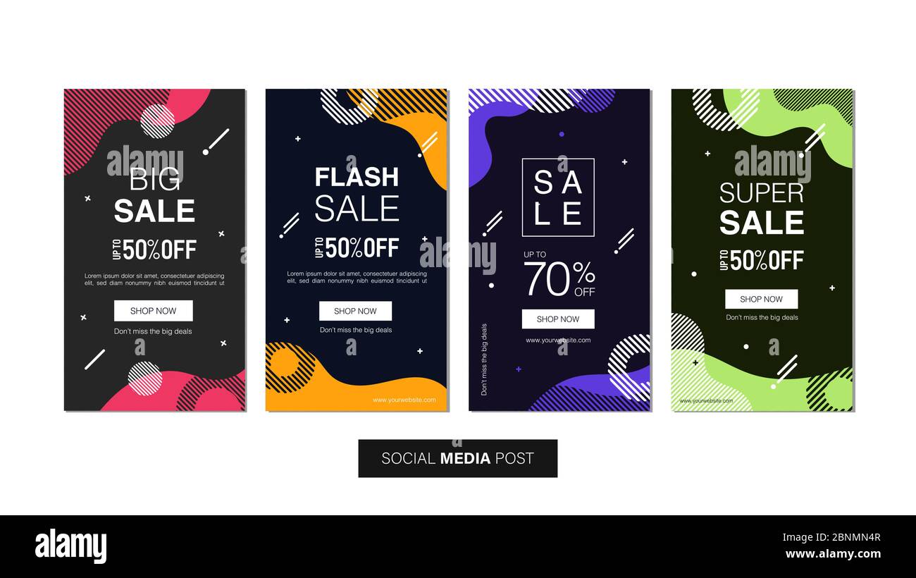 Verkauf mobile Vorlage Sammlung für Promotion Verkauf mit geometrischen Stil. Bearbeitbares mobiles Banner für Meldungen oder Social Media Post, Web und Internet. Stock Vektor