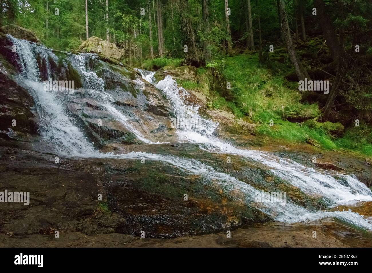 Wanderung zu den Rißloch Wasserfällen im Bayerischen Wald bei Bodenmais Niederbayern Deutschland Stockfoto