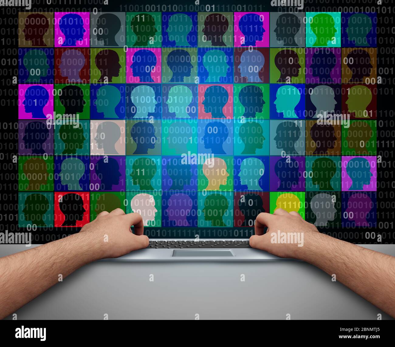 Kommunikation in sozialen Medien und Webcam-Konferenzen oder Videokonferenzen als Person, die ein Geschäftstreffen online oder Fernstudium führt. Stockfoto