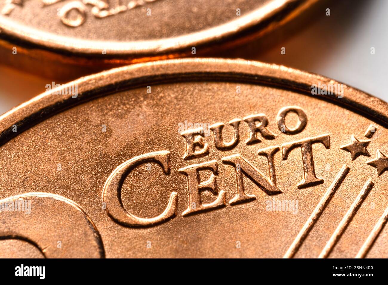 Nahaufnahme der Cent-Münzen, symbolisches Foto für die geplante Abschaffung der 1- und 2-Cent-Münzen Stockfoto