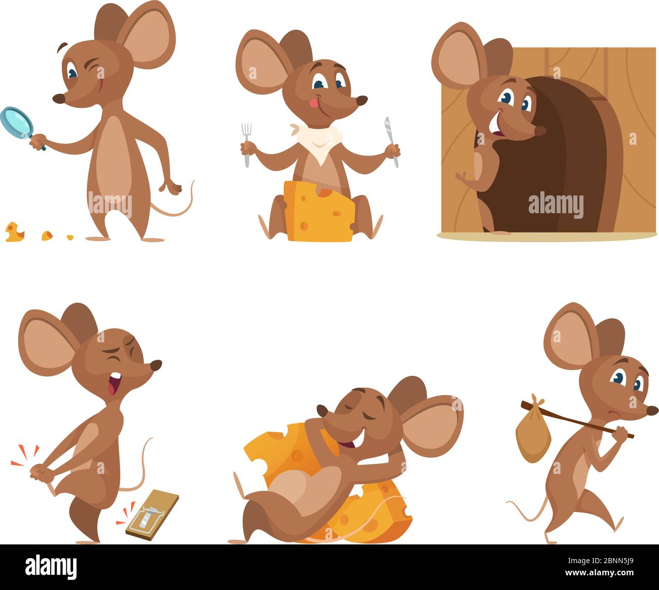 Mauszeichen. Lustige Cartoon Mäuse. Vektorclipart auf weiß isoliert