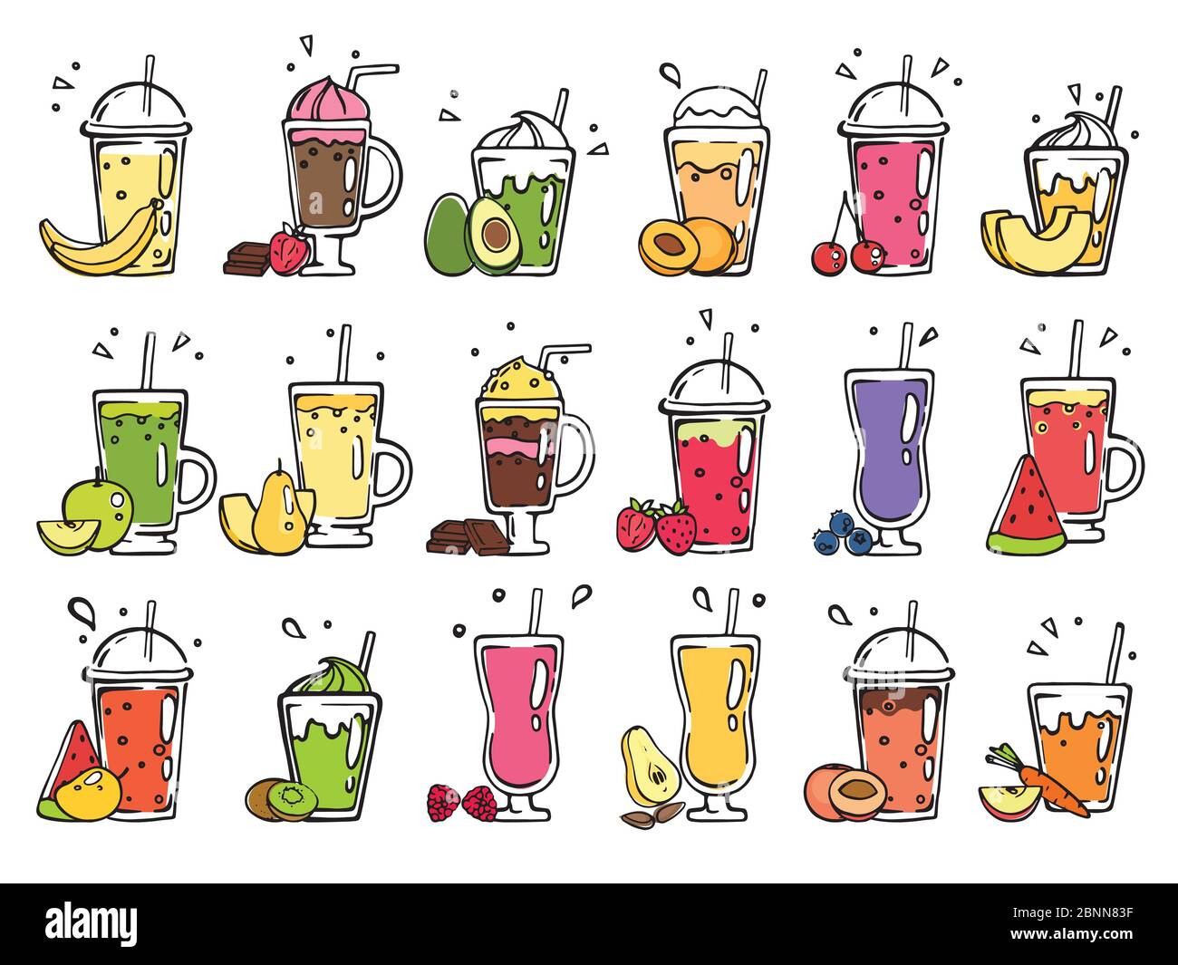 Smoothie von Hand gezeichnet. Bilder von Sommercocktails Stock Vektor
