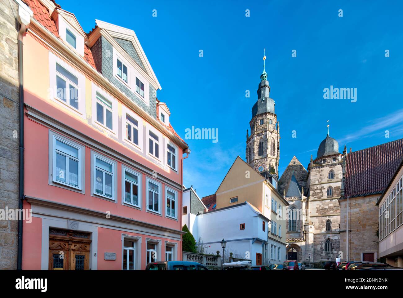 Stadtkirche, St. Moriz, Hausfassade, Architektur, Coburg, Oberfranken, Bayern, Deutschland, Europa, Stockfoto